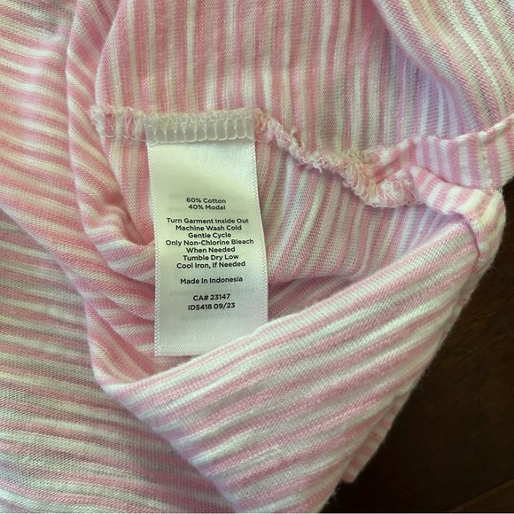 Talbots Roll Cuff Johnny Collar Striped Pullover Polo Pink White stripe size M - Picture 8 of 8